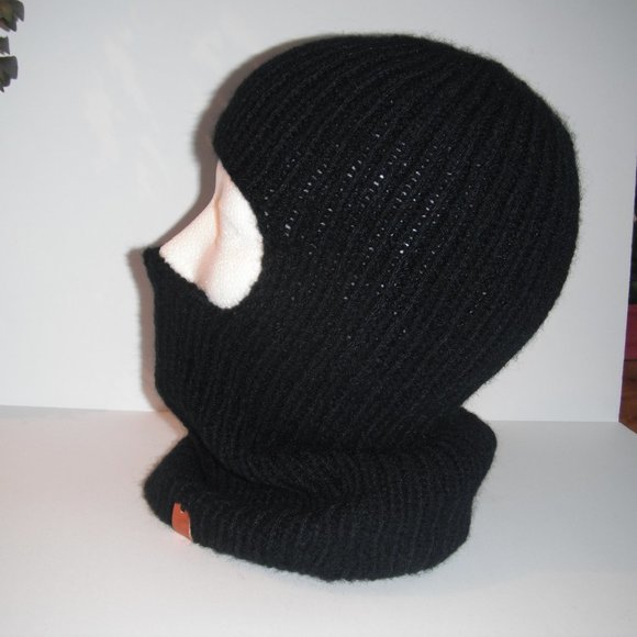 One Hole Balaclava Handmade Face Mask Black Warm Winter Hat Cap Knit One Size - Picture 1 of 8